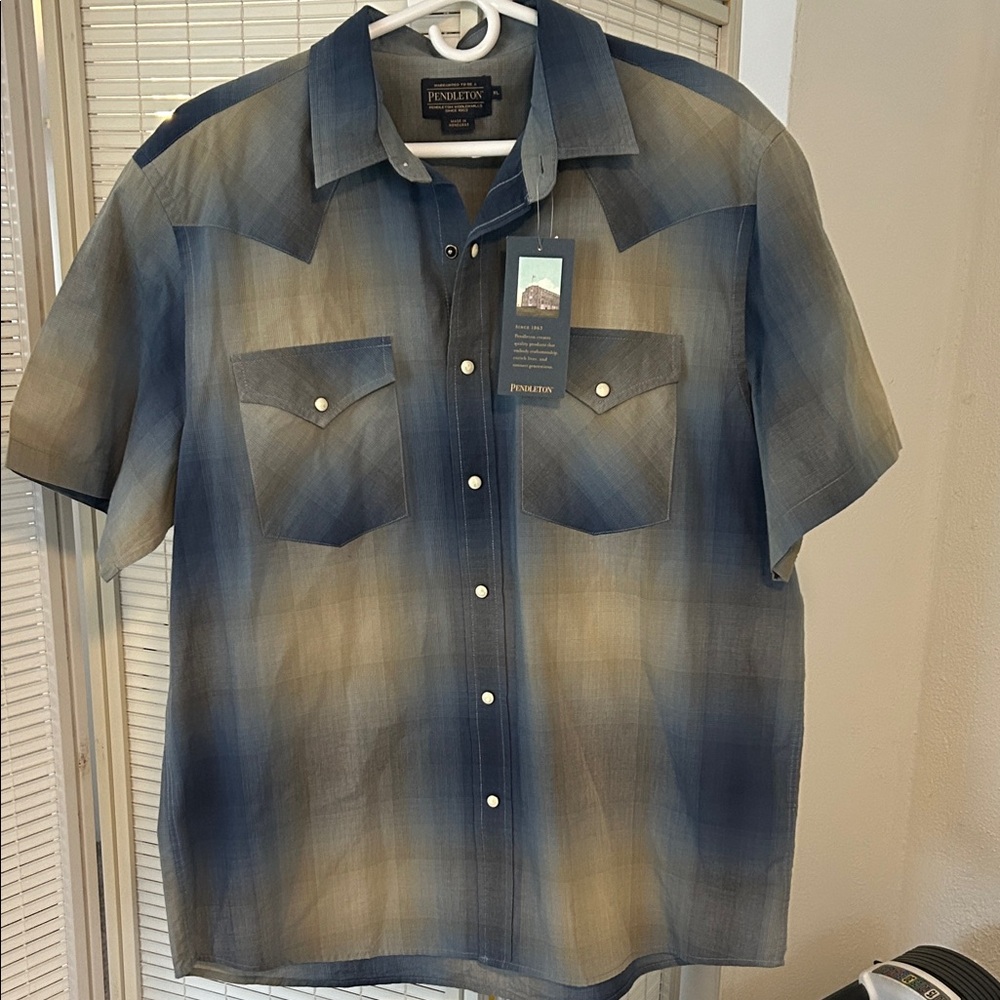 Pendleton Beige and Blue Plaid Casual Shirt
